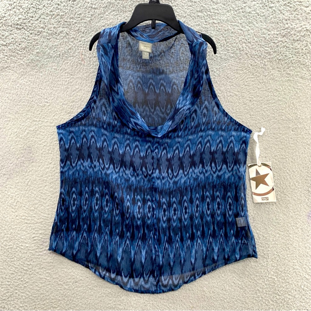 NWT Converse One Star Blue Sleeveless Tunic Top Blouse Boho Preppy Size L